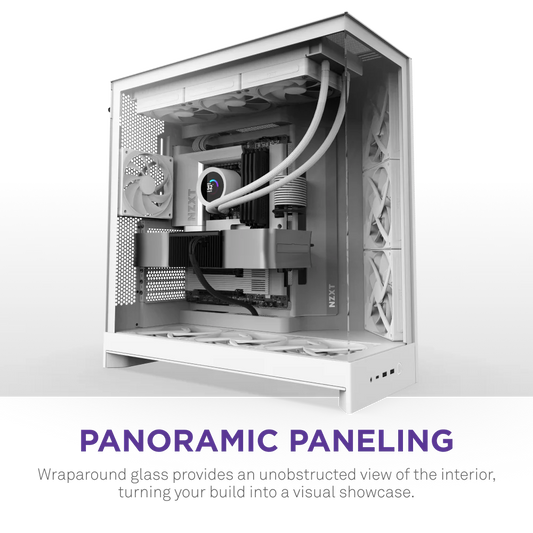 NZXT H9 Flow (2025) Panoramic Perforated Dual-Chamber Mid-Tower Tempered Glass New Design Gaming Case w/ 3X F140Q Fans + 1XF120Q & Back-Connect Ready - White