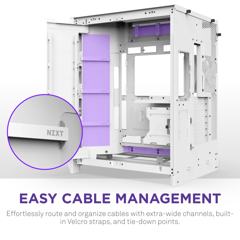 NZXT H9 Flow (2025) Panoramic Perforated Dual-Chamber Mid-Tower Tempered Glass New Design Gaming Case w/ 3X F140Q Fans + 1XF120Q & Back-Connect Ready - White