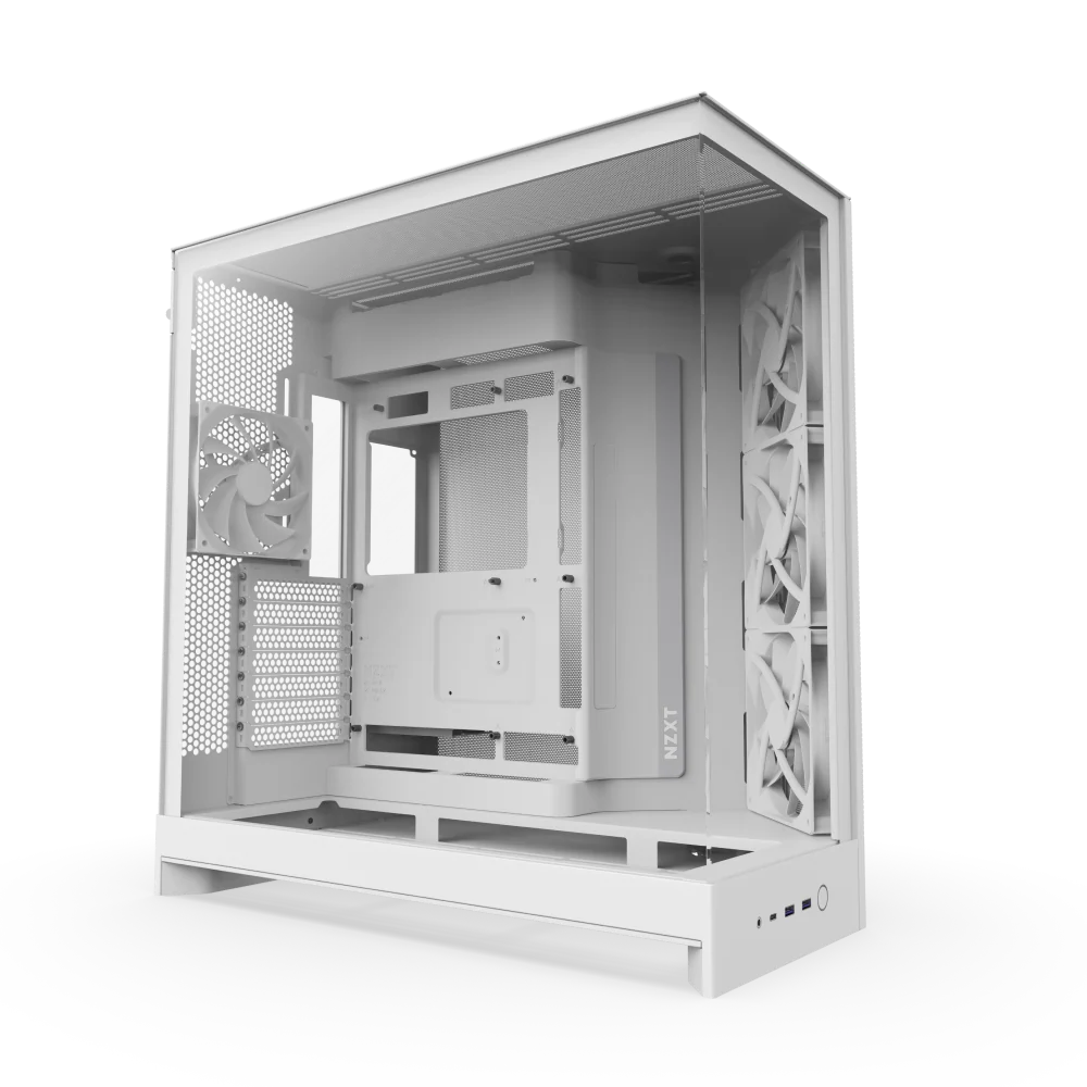 NZXT H9 Flow (2025) Panoramic Perforated Dual-Chamber Mid-Tower Tempered Glass New Design Gaming Case w/ 3X F140Q Fans + 1XF120Q & Back-Connect Ready - White