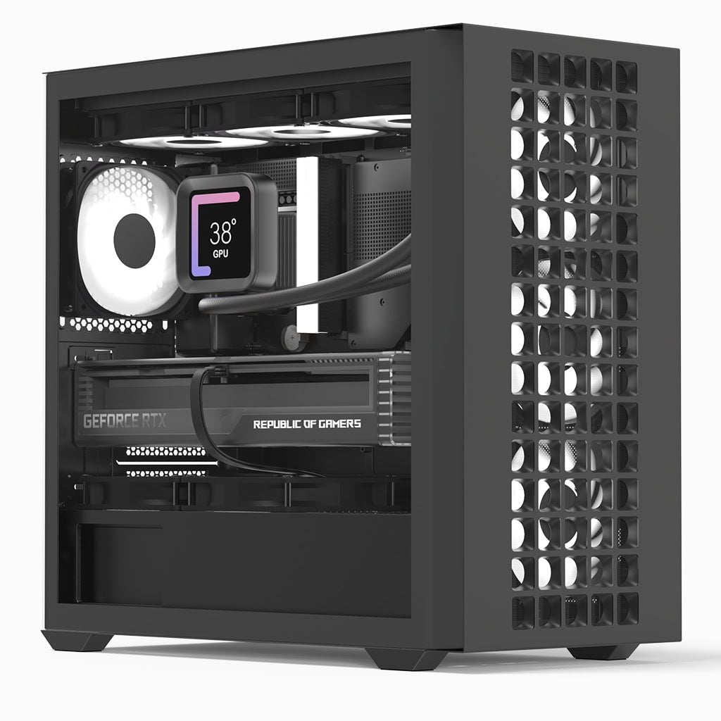 AeroCool D302A (Black) ARGB Stylish Mesh Front Panel Design mATX Mini Tower Tempered Glass Gaming Case w/ USB Type-C, 4X120mm ARGB Fans & Back Connector Motherboard Support
