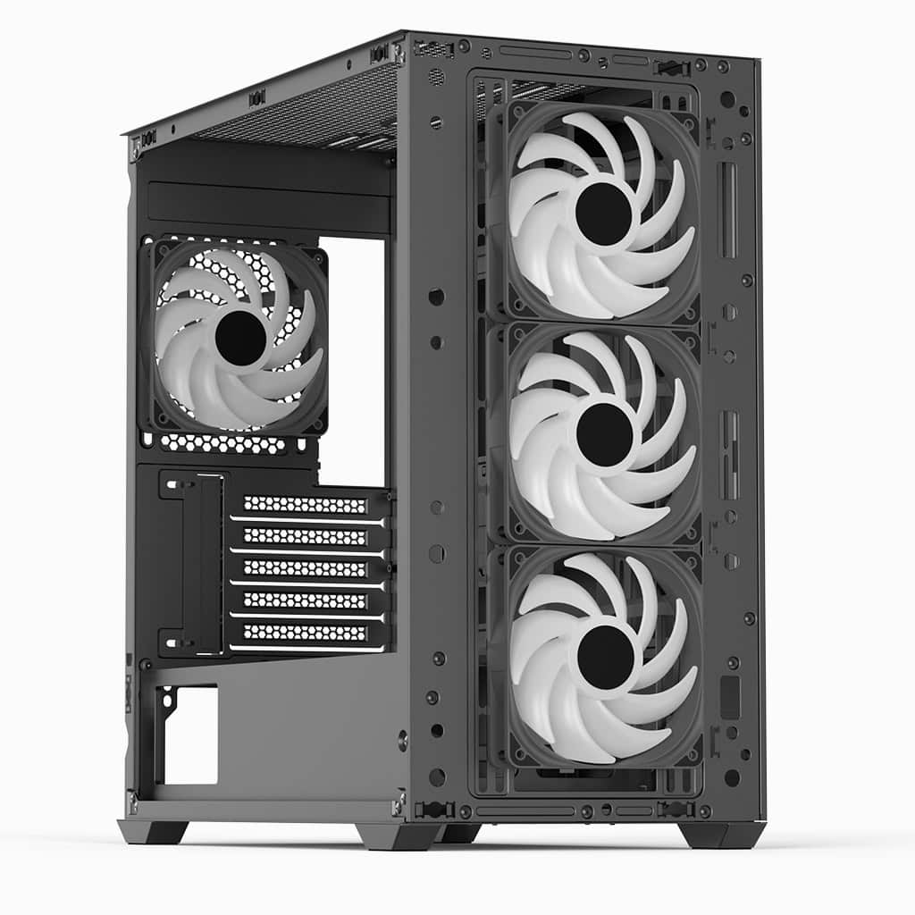 AeroCool D302A (Black) ARGB Stylish Mesh Front Panel Design mATX Mini Tower Tempered Glass Gaming Case w/ USB Type-C, 4X120mm ARGB Fans & Back Connector Motherboard Support