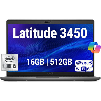 Dell Latitude 3450 14" Business Laptop, Intel 10 Core i5-1335U, 16GB DDR5 (Customized), 512GB NVMe, WiFi 6E + BT, HD Webcam, RJ-45 - Gray