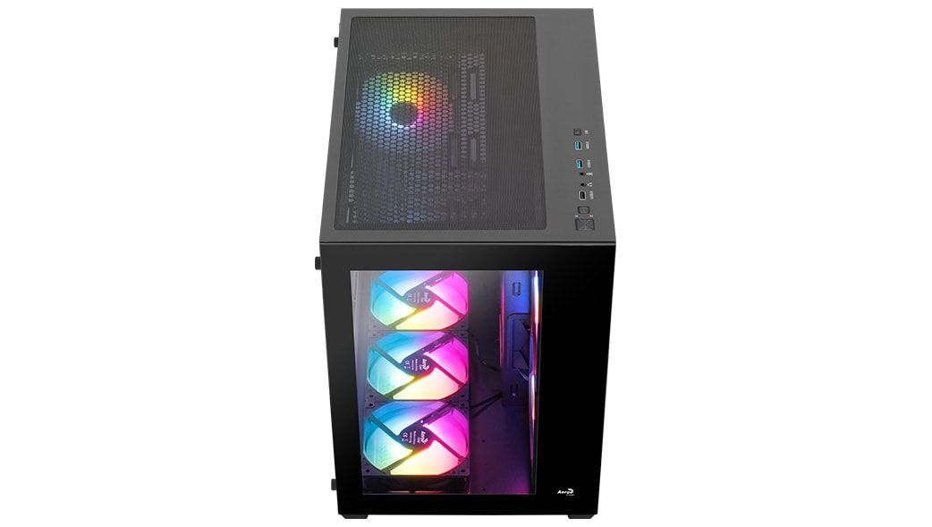 AeroCool Dryft ARGB Stylish w/ Panoramic View ATX Mid Tower Tempered Glass Gaming Case w/ 6 ARGB fans + 7-Port Fan PWM ARGB Hub