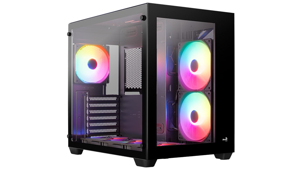 AeroCool Dryft ARGB Stylish w/ Panoramic View ATX Mid Tower Tempered Glass Gaming Case w/ 6 ARGB fans + 7-Port Fan PWM ARGB Hub