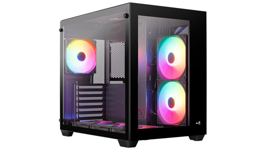 AeroCool Dryft ARGB Stylish w/ Panoramic View ATX Mid Tower Tempered Glass Gaming Case w/ 6 ARGB fans + 7-Port Fan PWM ARGB Hub