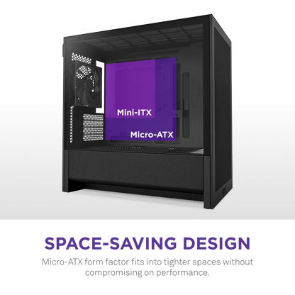 NZXT H3 Flow Mid Tower mATX Tempered Glass Airflow Gaming Case w/ Pre-installed Single F120Q (CV) & USB Type-C Port - Black