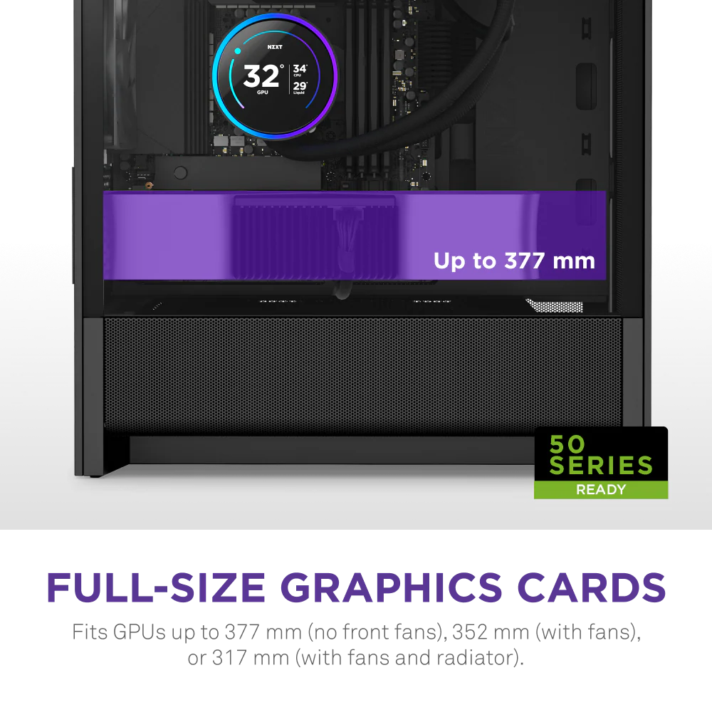 NZXT H3 Flow Mid Tower mATX Tempered Glass Airflow Gaming Case w/ Pre-installed Single F120Q (CV) & USB Type-C Port - Black
