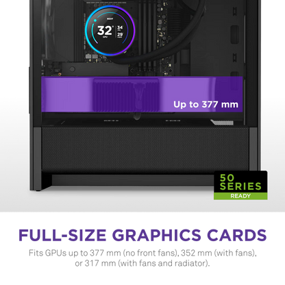 NZXT H3 Flow Mid Tower mATX Tempered Glass Airflow Gaming Case w/ Pre-installed Single F120Q (CV) & USB Type-C Port - Black