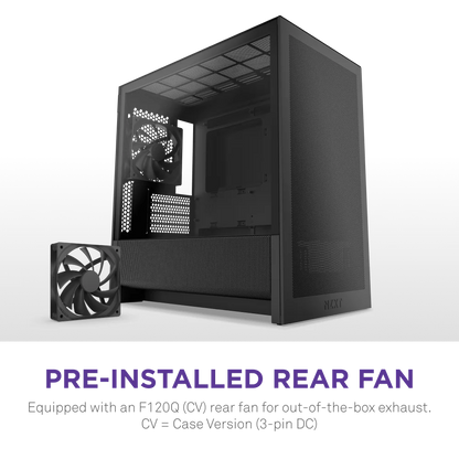 NZXT H3 Flow Mid Tower mATX Tempered Glass Airflow Gaming Case w/ Pre-installed Single F120Q (CV) & USB Type-C Port - Black