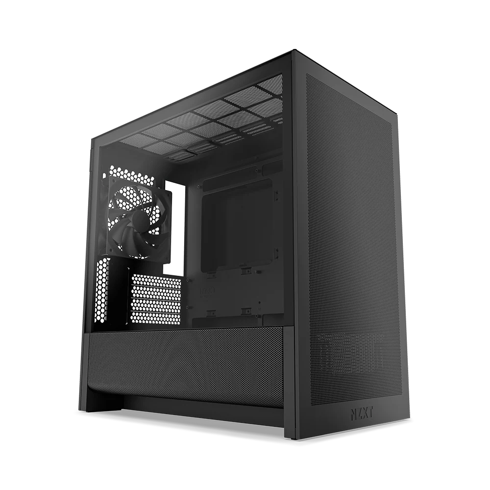 NZXT H3 Flow Mid Tower mATX Tempered Glass Airflow Gaming Case w/ Pre-installed Single F120Q (CV) & USB Type-C Port - Black