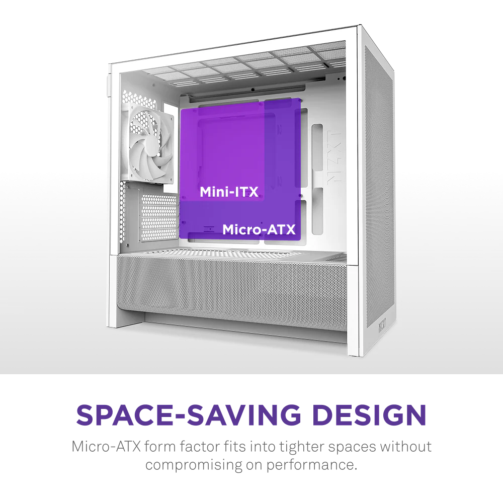 NZXT H3 Flow Mid Tower mATX Tempered Glass Airflow Gaming Case w/ Pre-installed Single F120Q (CV) & USB Type-C Port - White