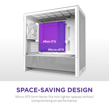 NZXT H3 Flow Mid Tower mATX Tempered Glass Airflow Gaming Case w/ Pre-installed Single F120Q (CV) & USB Type-C Port - White