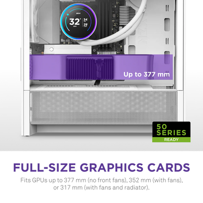 NZXT H3 Flow Mid Tower mATX Tempered Glass Airflow Gaming Case w/ Pre-installed Single F120Q (CV) & USB Type-C Port - White