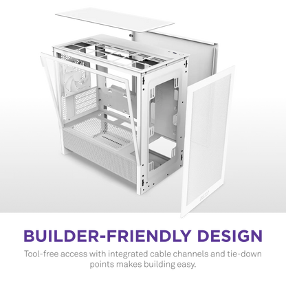 NZXT H3 Flow Mid Tower mATX Tempered Glass Airflow Gaming Case w/ Pre-installed Single F120Q (CV) & USB Type-C Port - White