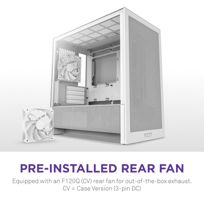 NZXT H3 Flow Mid Tower mATX Tempered Glass Airflow Gaming Case w/ Pre-installed Single F120Q (CV) & USB Type-C Port - White