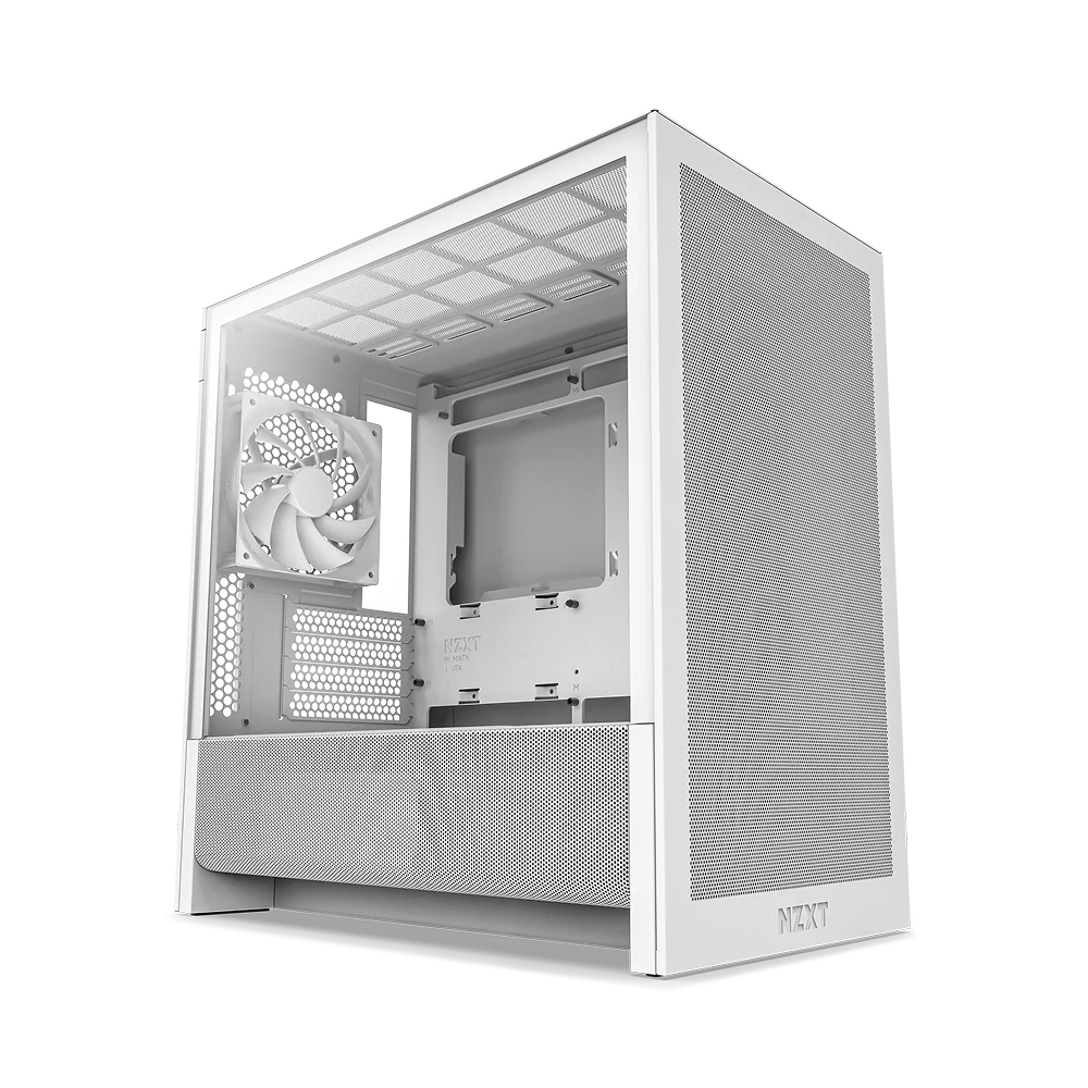 NZXT H3 Flow Mid Tower mATX Tempered Glass Airflow Gaming Case w/ Pre-installed Single F120Q (CV) & USB Type-C Port - White