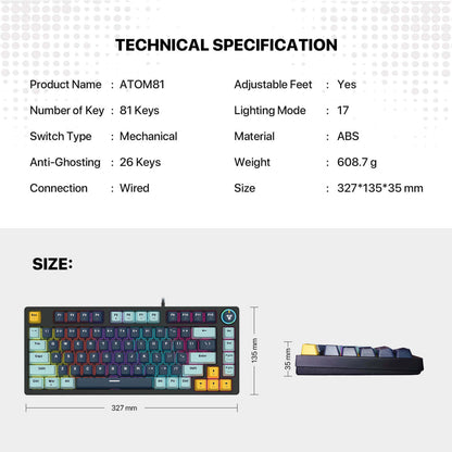 FANTECH ATOM81 MK875V2 Mechanical Gaming Keyboard MIZU SERIES SKY BLUE