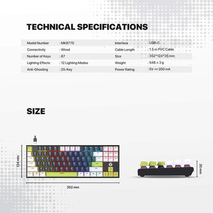 FANTECH ATOM87S MK877S Mechanical Gaming Keyboard MORI EDITION Blue Switch