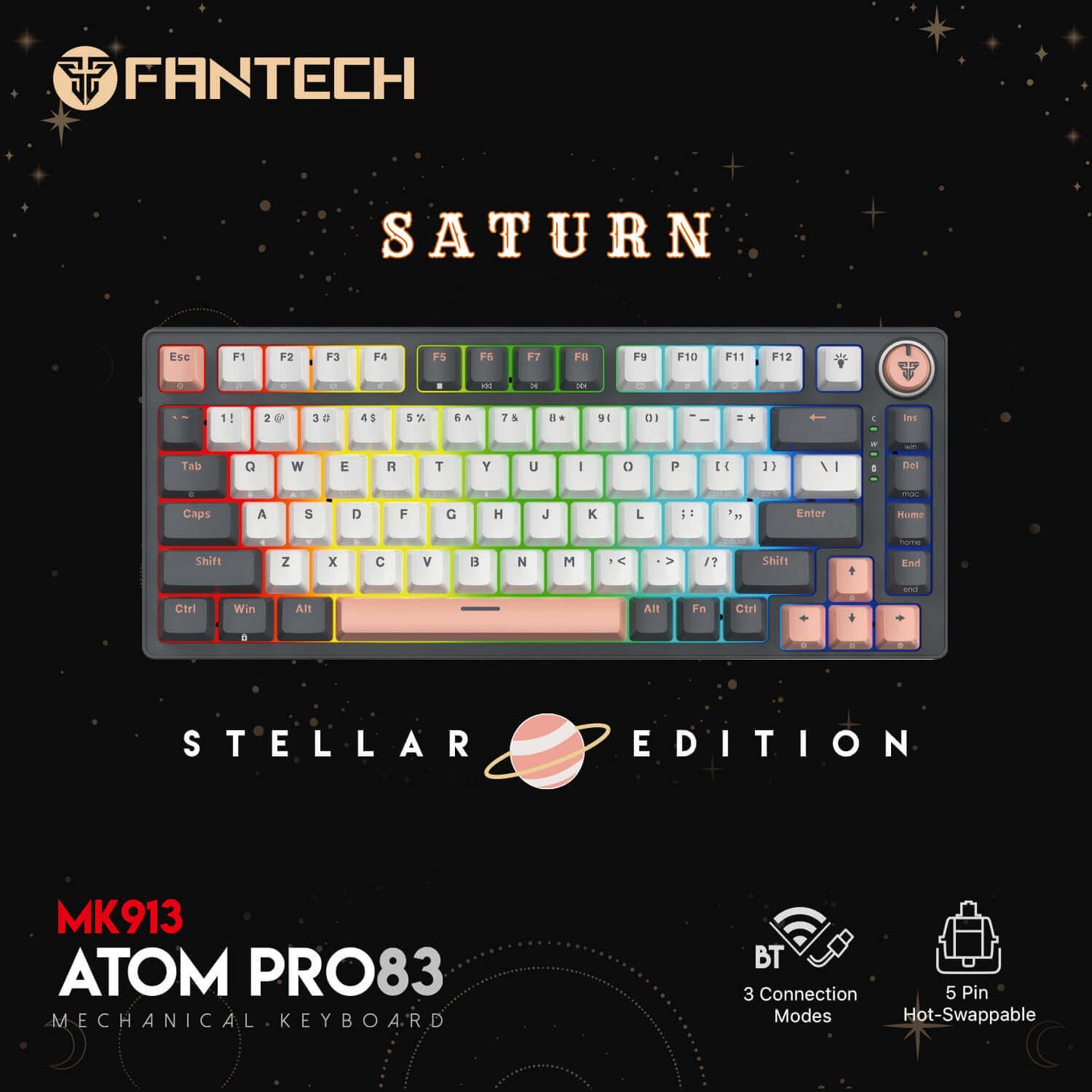 FANTECH ATOM PRO83 MK913 WIRELESS MECHANICAL GAMING KEYBOARD STELLAR EDITION SATURN RED SWITCH