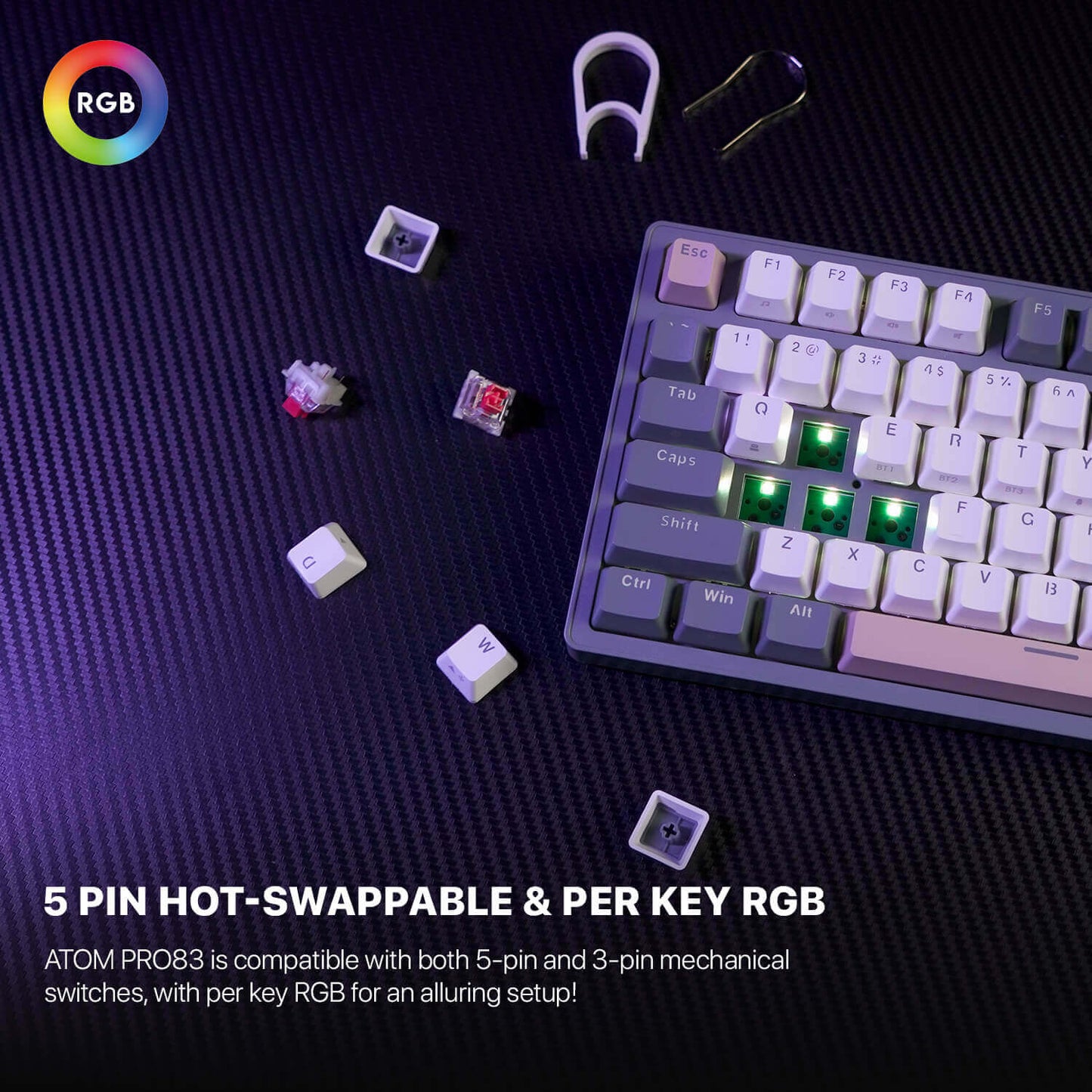 FANTECH ATOM PRO83 MK913 WIRELESS MECHANICAL GAMING KEYBOARD STELLAR EDITION SATURN RED SWITCH