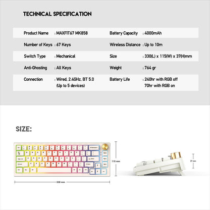 FANTECH MAXFIT67 MK858 Modular Blutooth Wireless RGB Mechanical Keyboard SPACE EDITION