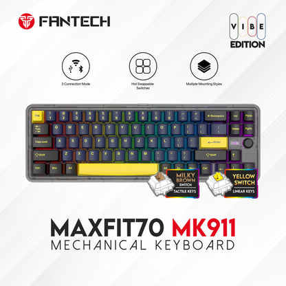 FANTECH MAXFIT70 MK911 Wireless 65% Mechinical Gaming Keyboard Grand Coblat  Milky Brown Switch