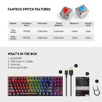 FANTECH MAXFIT87 MK856 RGB Mechanical Keyboard Blue Switch
