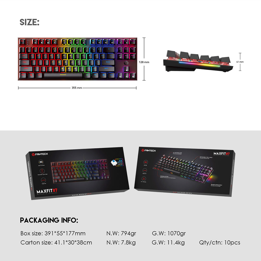 FANTECH MAXFIT87 MK856 RGB Mechanical Keyboard Blue Switch