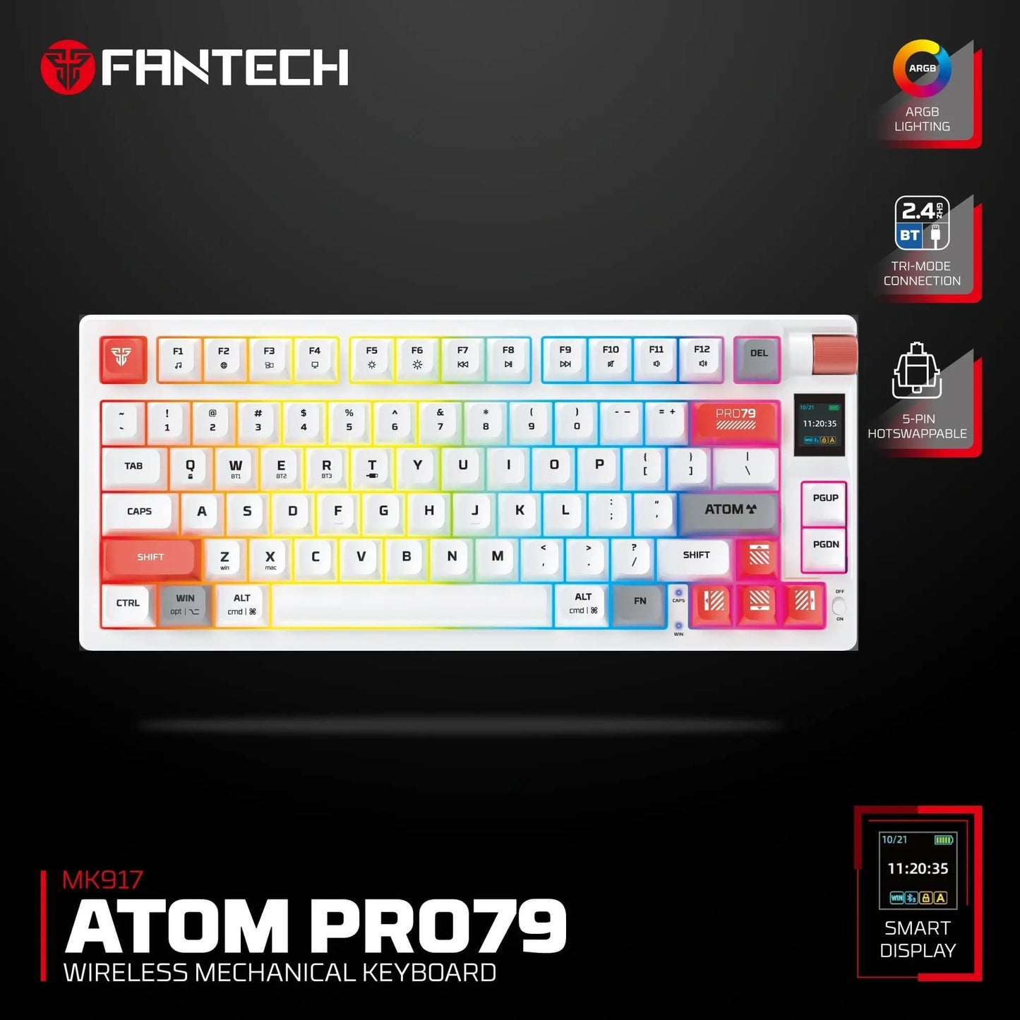 FANTECH MK917 ATOM PRO79 WIRELESS MECHANICAL GAMING KEYBOARD WHITE RED SWITCH