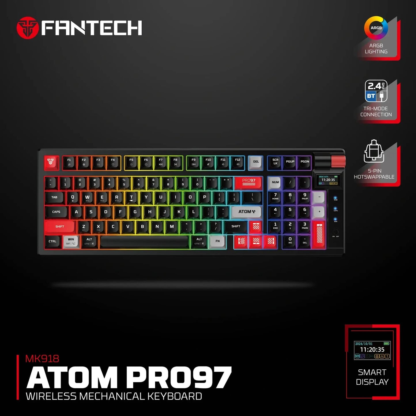 FANTECH MK918 ATOM PRO97 Wireless Mechanical Gaming Keyboard Black