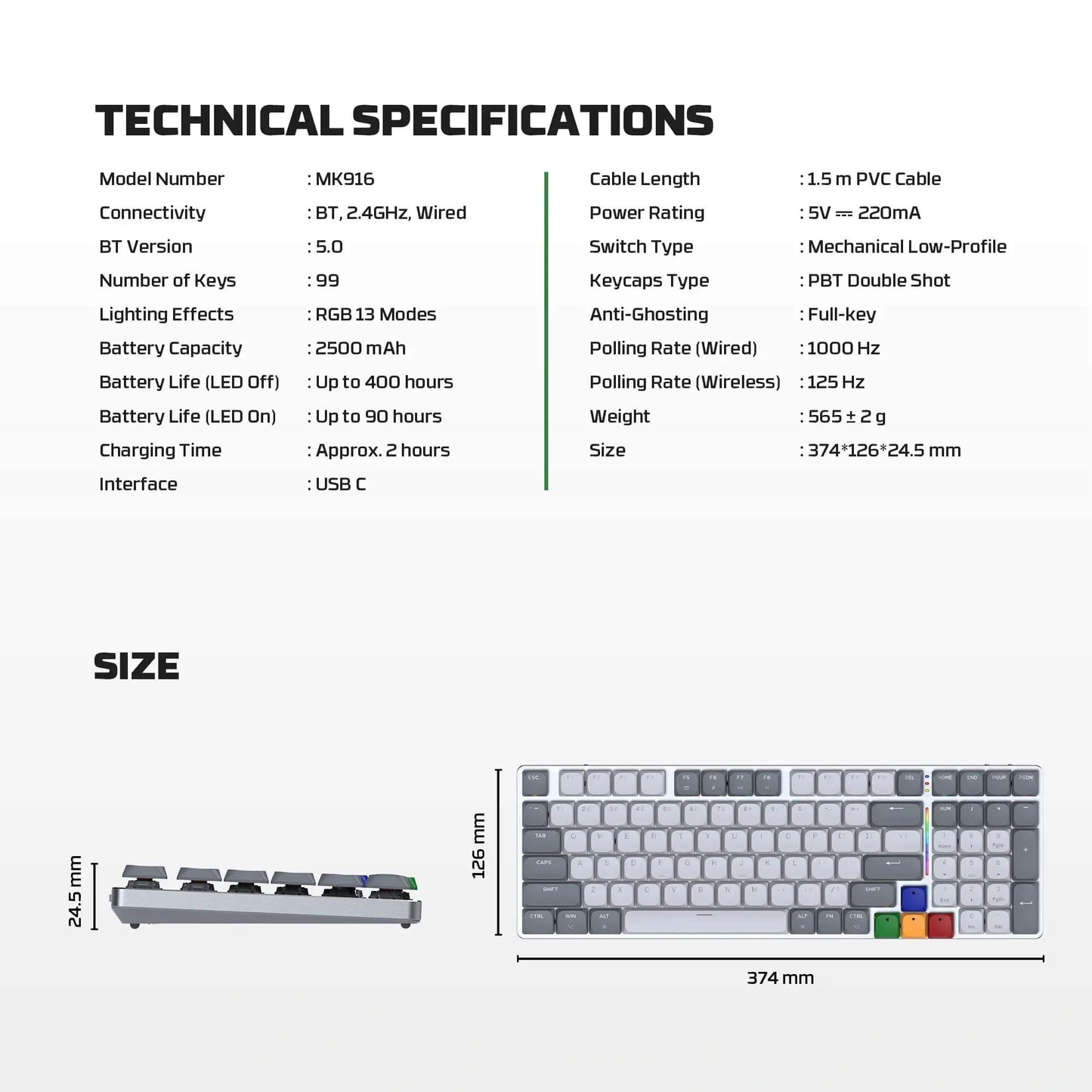 FANTECH SUPER MAXFIT AIR99 MK916 95% LOW Profile Wireless Mechanical Keyboard