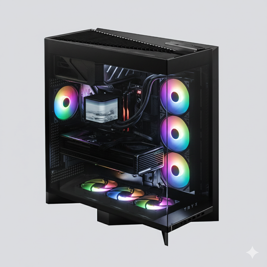 TRYX LUCA L70 (Black) E-ATX Mid Tower Aesthetic Panoramic Tempered Glass Design Gaming case, Type-C, Up To 420mm Radiator, BTF Support