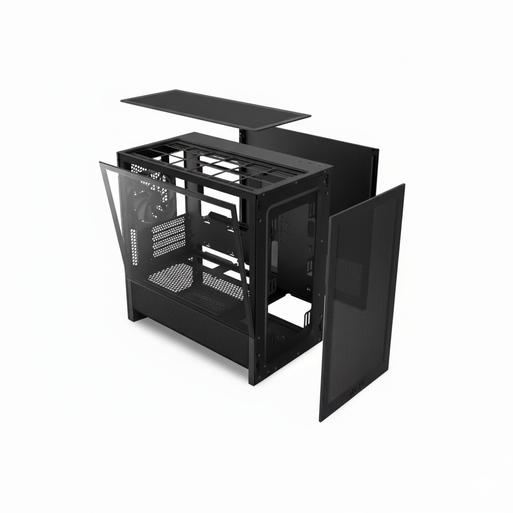NZXT H3 Flow Mid Tower mATX Tempered Glass Airflow Gaming Case w/ Pre-installed Single F120Q (CV) & USB Type-C Port - Black