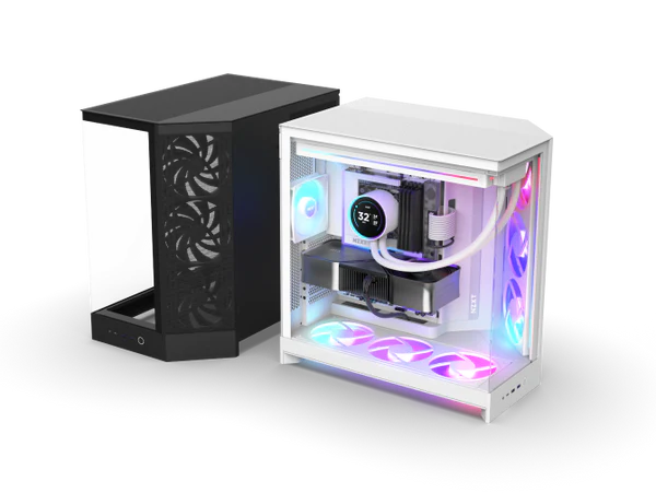 NZXT H9 Flow (2025) Panoramic Perforated Dual-Chamber Mid-Tower Tempered Glass New Design Gaming Case w/ 3X F140Q Fans + 1XF120Q & Back-Connect Ready - White