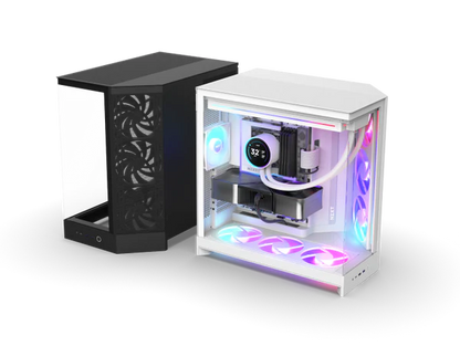 NZXT H9 Flow (2025) Panoramic Perforated Dual-Chamber Mid-Tower Tempered Glass New Design Gaming Case w/ 3X F140Q Fans + 1XF120Q & Back-Connect Ready - White