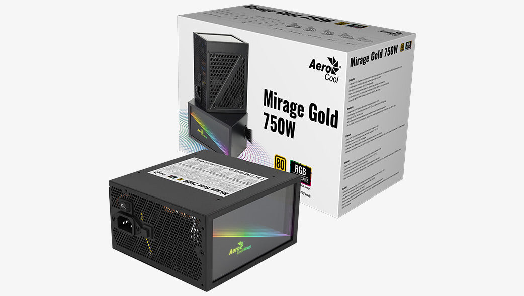 AeroCool Mirage Gold 750W (ARGB) 80 Plus Gold Fully Modular Up To 90%+ Efficiency, Stylish High-performance Power Supply w/ Infinity Mirror Design