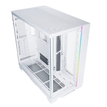 Lian Li O11 Dynamic EVO XL (White) Full Tower 2 Sided Tempered Glass Gaming Case w/ Reversable Chassis Mode , Dual Chamber & Side ARGB Strip, Up To 7 Drives Capacity & 420mm Radiator Support