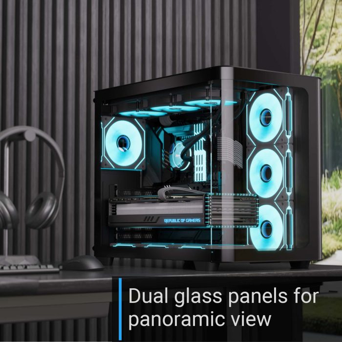 AeroCool P500C (Black) ARGB Stylish w/ Panoramic View & Dual Chamber ATX Mid Tower Tempered Glass Gaming Case w/ 4 ARGB Mirage infinity Mirror Fans (3x120mm Side Reverse-Blade + 1x120mm Rear)