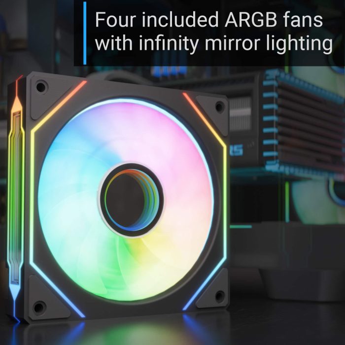 AeroCool P500C (Black) ARGB Stylish w/ Panoramic View & Dual Chamber ATX Mid Tower Tempered Glass Gaming Case w/ 4 ARGB Mirage infinity Mirror Fans (3x120mm Side Reverse-Blade + 1x120mm Rear)
