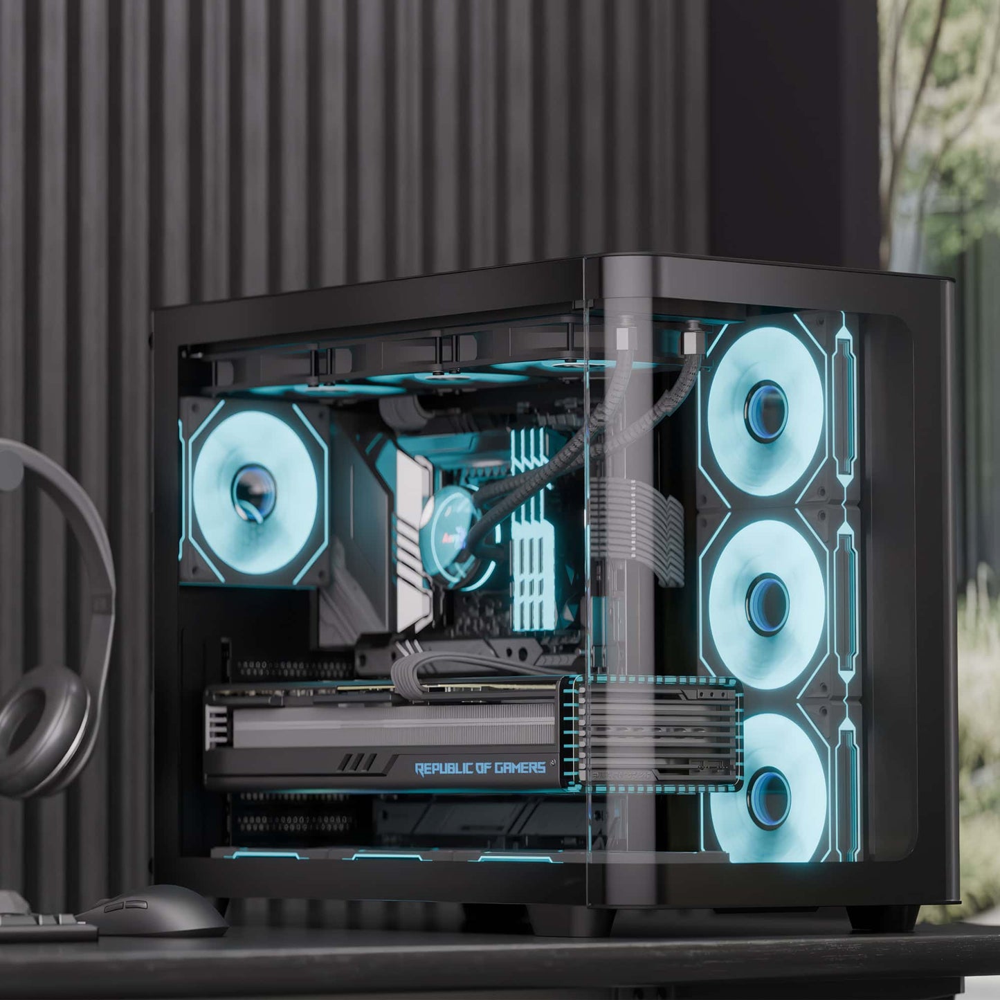 AeroCool P500C (Black) ARGB Stylish w/ Panoramic View & Dual Chamber ATX Mid Tower Tempered Glass Gaming Case w/ 4 ARGB Mirage infinity Mirror Fans (3x120mm Side Reverse-Blade + 1x120mm Rear)
