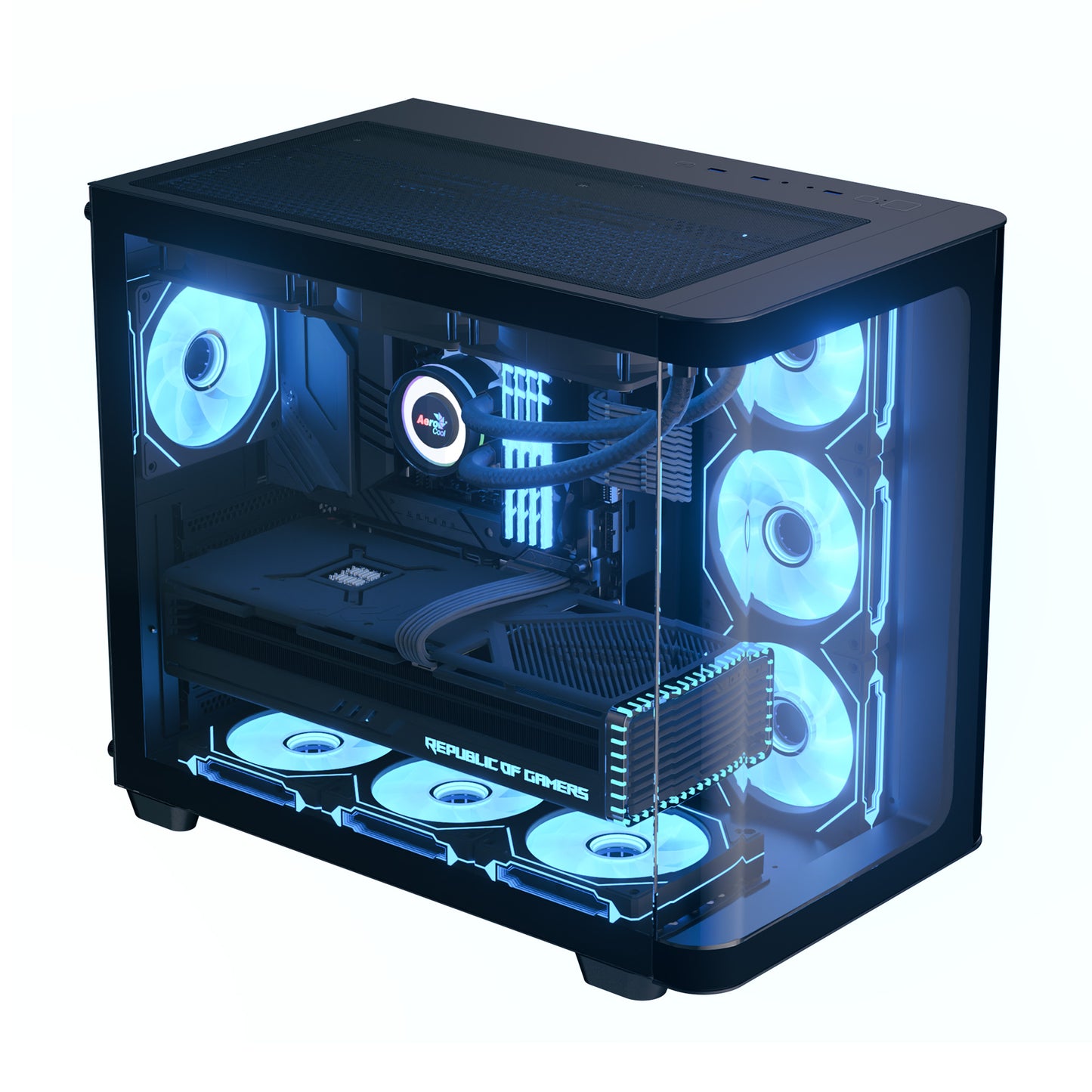 AeroCool P500C (Black) ARGB Stylish w/ Panoramic View & Dual Chamber ATX Mid Tower Tempered Glass Gaming Case w/ 4 ARGB Mirage infinity Mirror Fans (3x120mm Side Reverse-Blade + 1x120mm Rear)