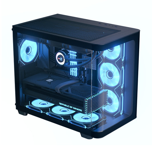 AeroCool P500C (Black) ARGB Stylish w/ Panoramic View & Dual Chamber ATX Mid Tower Tempered Glass Gaming Case w/ 4 ARGB Mirage infinity Mirror Fans (3x120mm Side Reverse-Blade + 1x120mm Rear)