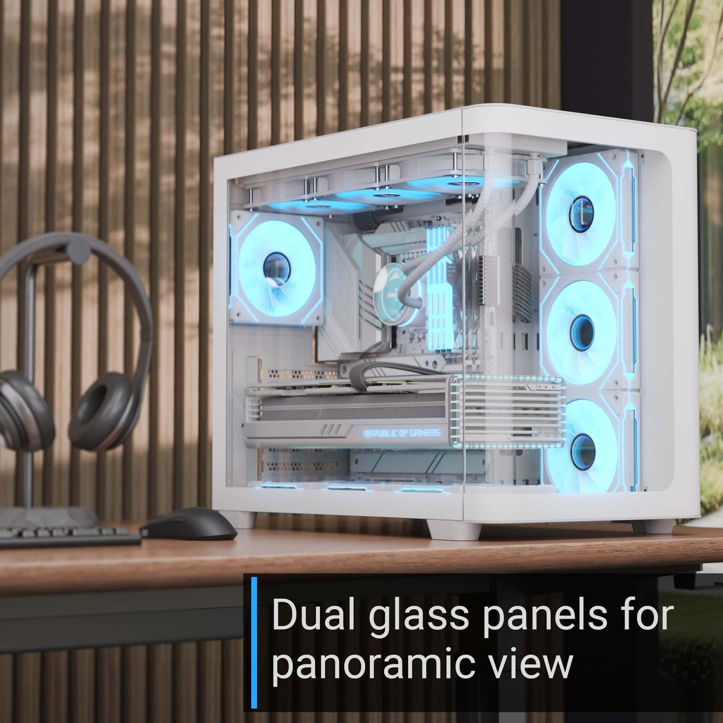 AeroCool P500C (White) ARGB Stylish w/ Panoramic View & Dual Chamber ATX Mid Tower Tempered Glass Gaming Case w/ 4 ARGB Mirage infinity Mirror Fans (3x120mm Side Reverse-Blade + 1x120mm Rear)