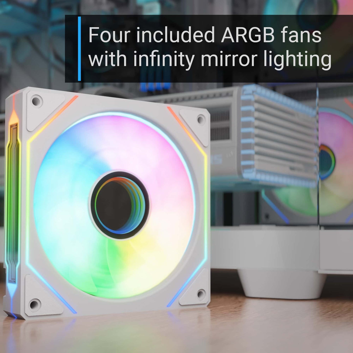 AeroCool P500C (White) ARGB Stylish w/ Panoramic View & Dual Chamber ATX Mid Tower Tempered Glass Gaming Case w/ 4 ARGB Mirage infinity Mirror Fans (3x120mm Side Reverse-Blade + 1x120mm Rear)