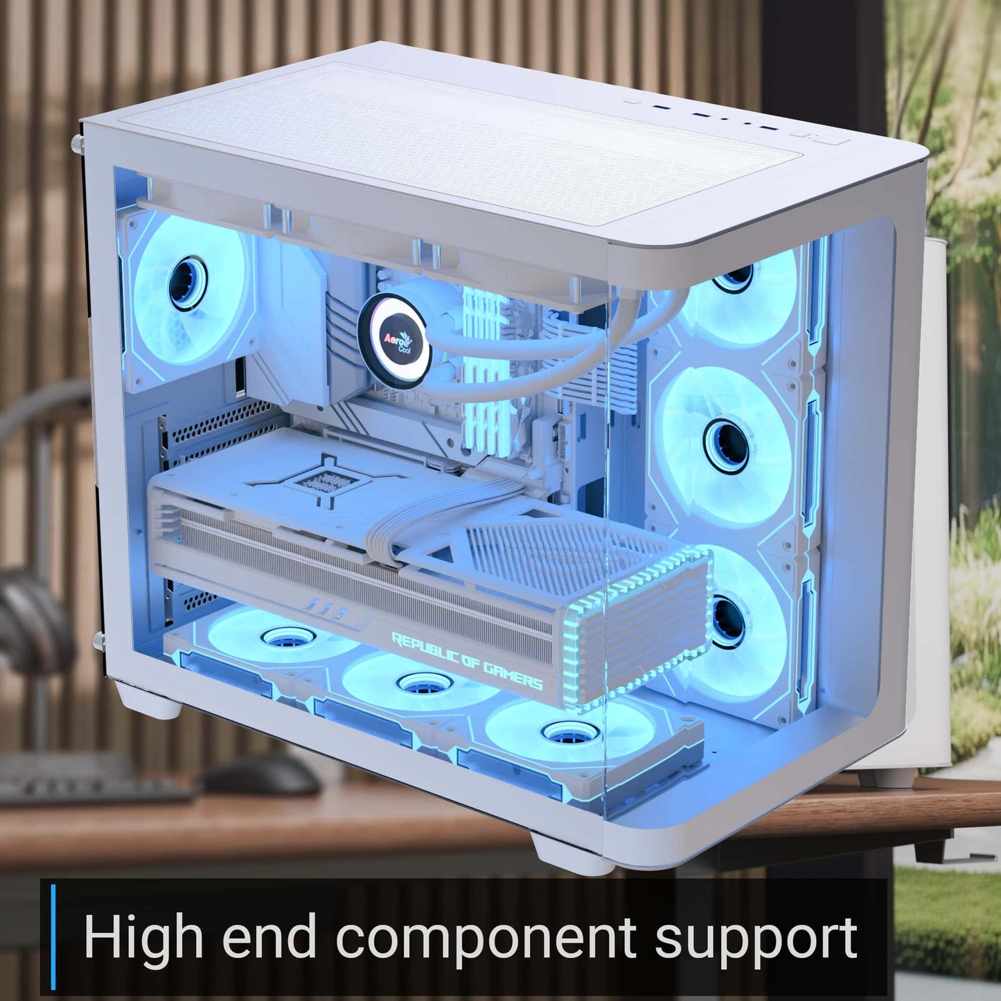 AeroCool P500C (White) ARGB Stylish w/ Panoramic View & Dual Chamber ATX Mid Tower Tempered Glass Gaming Case w/ 4 ARGB Mirage infinity Mirror Fans (3x120mm Side Reverse-Blade + 1x120mm Rear)