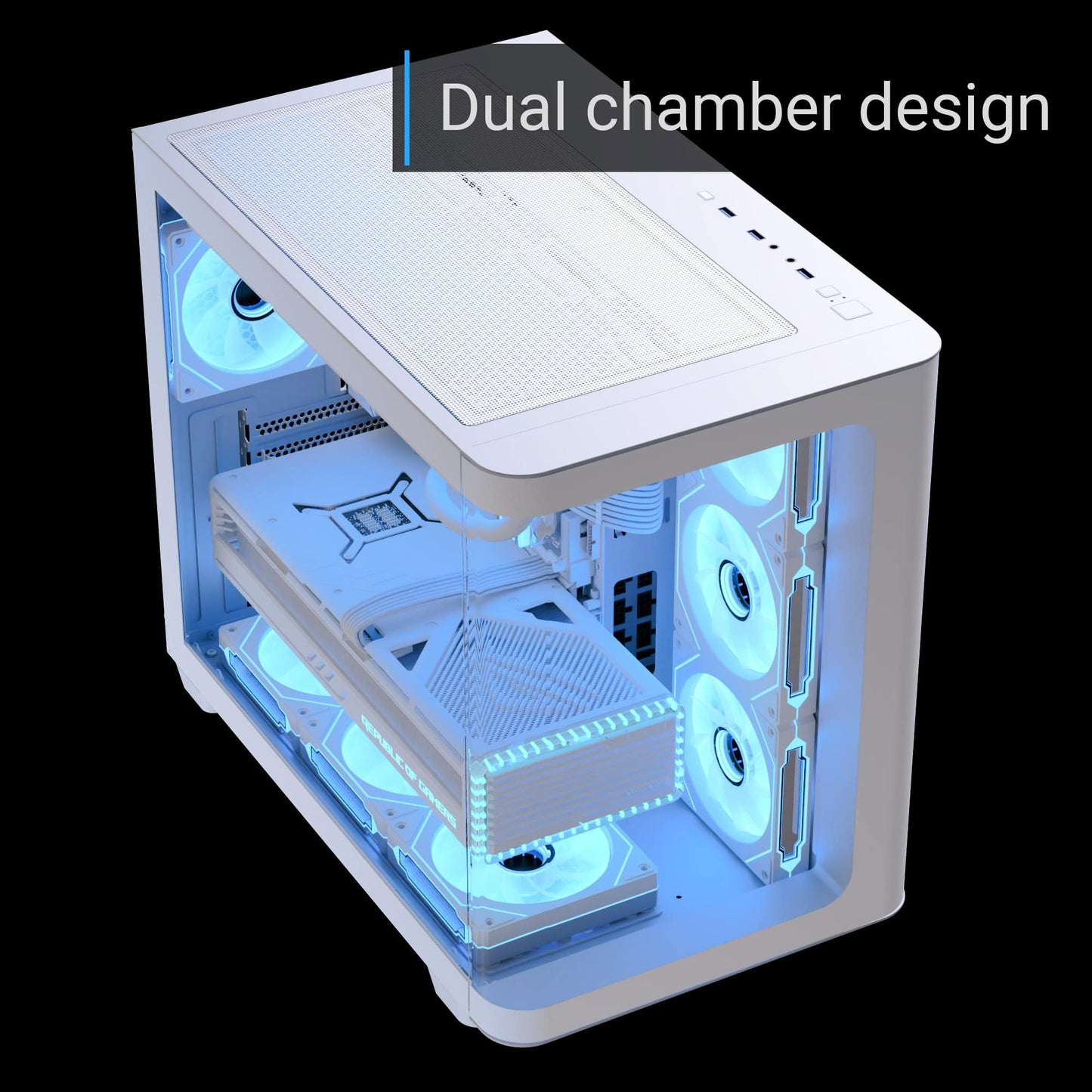 AeroCool P500C (White) ARGB Stylish w/ Panoramic View & Dual Chamber ATX Mid Tower Tempered Glass Gaming Case w/ 4 ARGB Mirage infinity Mirror Fans (3x120mm Side Reverse-Blade + 1x120mm Rear)