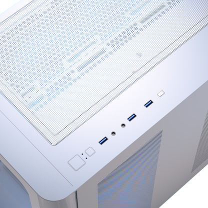 AeroCool P500C (White) ARGB Stylish w/ Panoramic View & Dual Chamber ATX Mid Tower Tempered Glass Gaming Case w/ 4 ARGB Mirage infinity Mirror Fans (3x120mm Side Reverse-Blade + 1x120mm Rear)