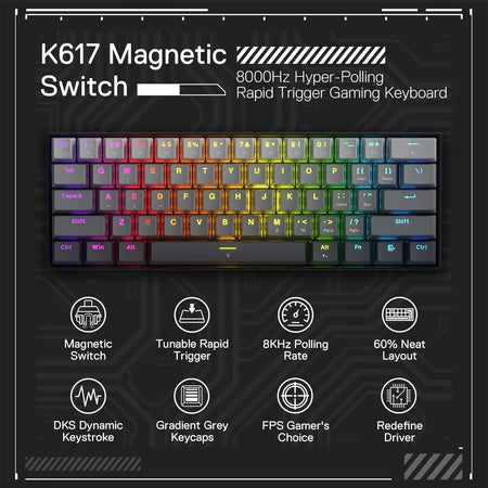 REDRAGON K617GGB FIZZ 60% Rapid Trigger Wired Magnetic Switch Gaming Keyboard