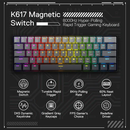 REDRAGON K617GGB FIZZ 60% Rapid Trigger Wired Magnetic Switch Gaming Keyboard