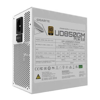 GIGABYTE UD850GM PG5 850W (ATX 3.0) PCIE 5.0 (12VHPWR) 80 Plus Gold Full Modular Power Supply (White Edition)